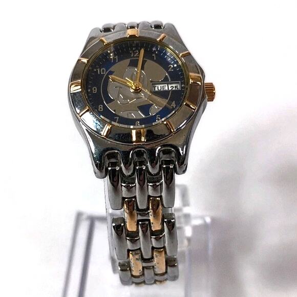Vintage Two-Tone Disney Women's Mickey Mouse MUO159 Date Quartz Watch - Working - Picture 4 of 14